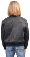 K1930 Kids Leather Jomber Jacket with Knit Cuffs and Waist Back View