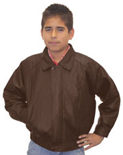 K5 Kids Brown Leather Bomber Waist Jacket with Zipper Wind Flap Cover