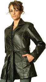 W36P Ladies Black Leather Belted with Buttons Plus Sizes