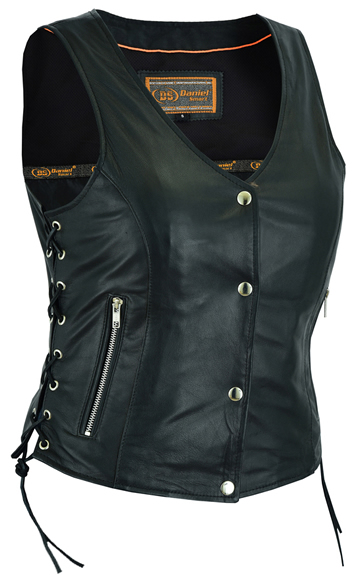 LV294 Ladies Leather Vest with Snaps and Side Adjusting Laces Large View