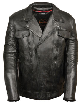 C1720 Mens Tall Size Motorcycle Utility Pockets Leather Jacket