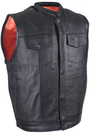 V316Z Red Liner Leather Club Vest with Snaps and Hidden Zipper