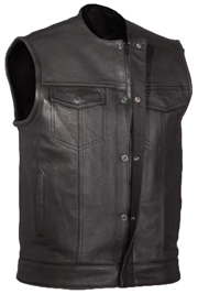 V639 Mens Leather Club Vest No Collar with Zipper
