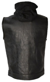 V687 Men’s Leather Club Vest with Removable Hood and Zipper Back View