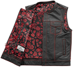 V4951CV-No Collar Mens Heavy Canvas and Premium Leather Trim Motorcycle Club Zipper Colarless Vest Liner View